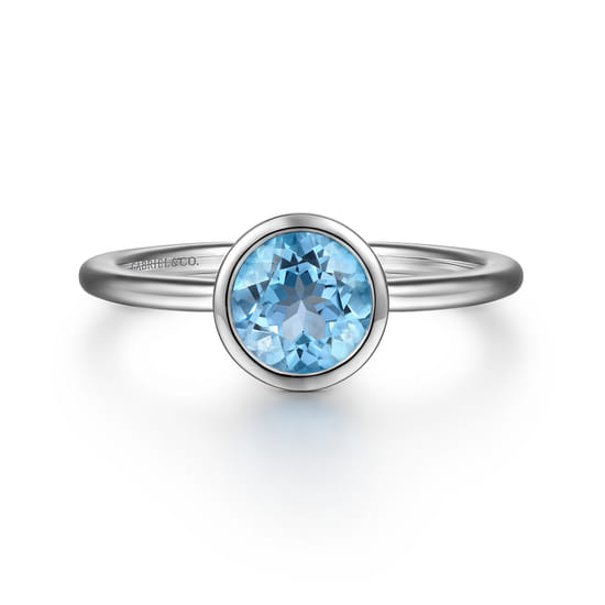 927 Sterling Silver Bezel Set Blue Topaz Solitaire Promise Ring
