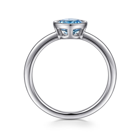 927 Sterling Silver Bezel Set Blue Topaz Solitaire Promise Ring angle 2