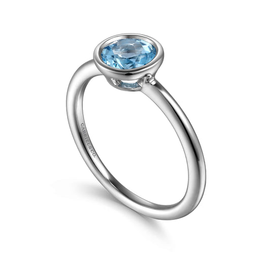 927 Sterling Silver Bezel Set Blue Topaz Solitaire Promise Ring