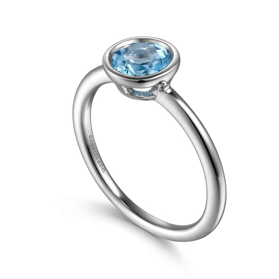 927 Sterling Silver Bezel Set Blue Topaz Solitaire Promise Ring angle 3