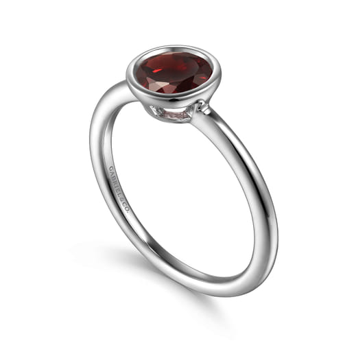 929 Sterling Silver Bezel Set Garnet Solitaire Promise Ring