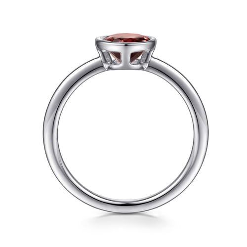 929 Sterling Silver Bezel Set Garnet Solitaire Ring