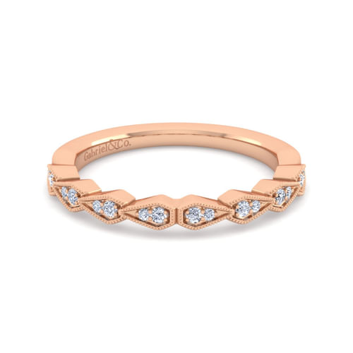 Art Deco 14K Rose Gold Diamond Matching Wedding Band