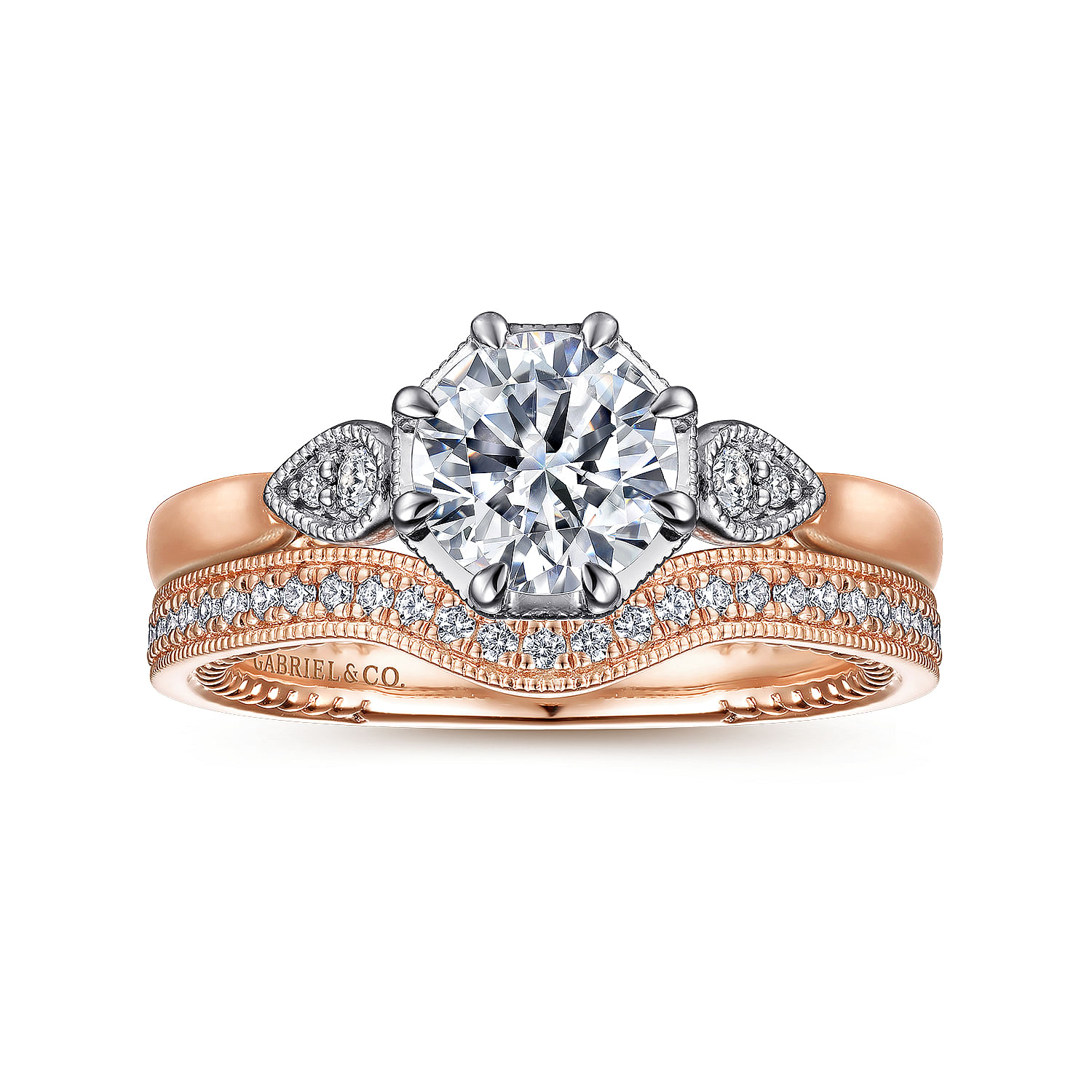 Art Deco 14K Rose Gold Diamond Matching Wedding Band