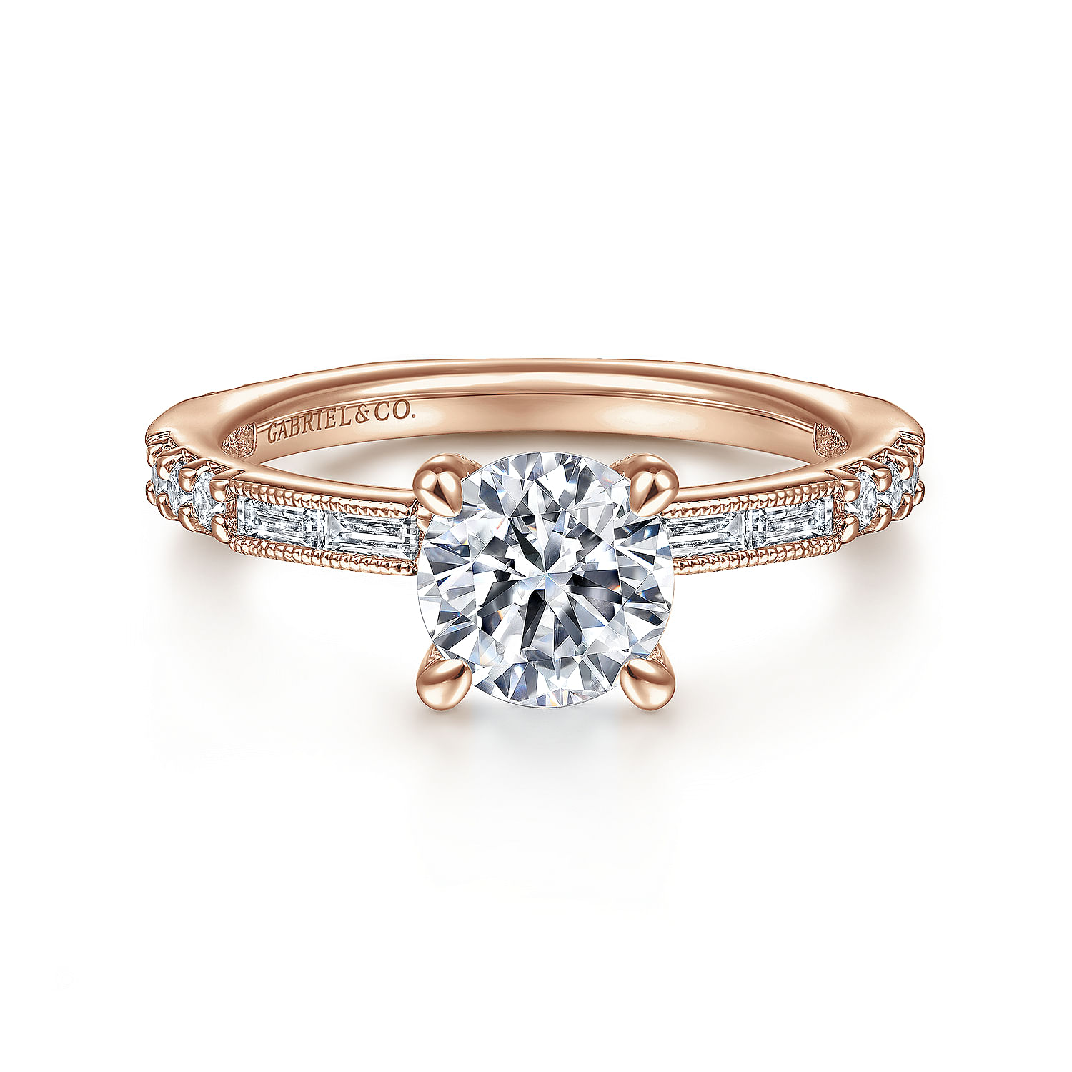 Gabriel - Art Deco 14K Rose Gold Round Diamond Engagement Ring