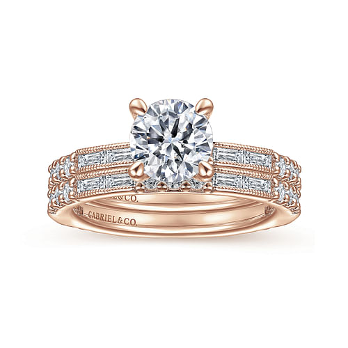 Art Deco 14K Rose Gold Round Diamond Engagement Ring