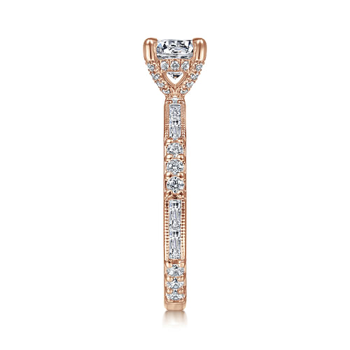 Art Deco 14K Rose Gold Round Diamond Engagement Ring