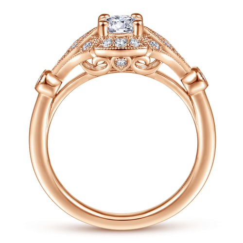 Art Deco 14K Rose Gold Round Halo Complete Diamond Engagement Ring