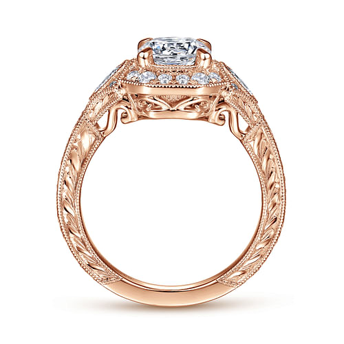 Art Deco 14K Rose Gold Round Halo Diamond Engagement Ring