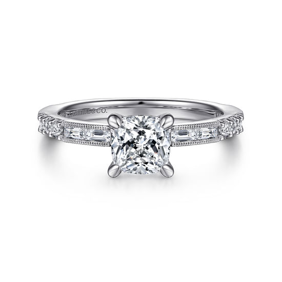 Gabriel - Art Deco 14K White Gold Cushion Cut Diamond Engagement Ring
