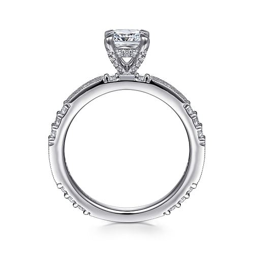 Art Deco 14K White Gold Cushion Cut Diamond Engagement Ring