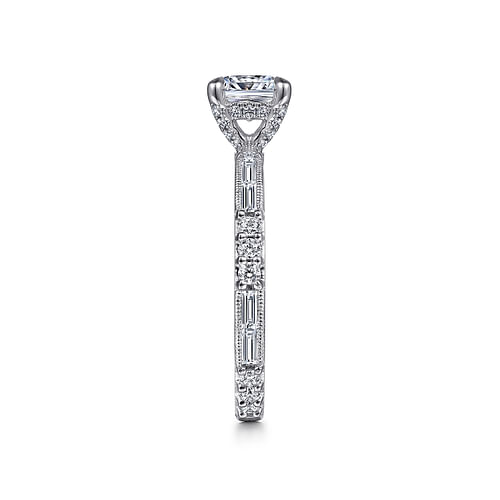 Art Deco 14K White Gold Cushion Cut Diamond Engagement Ring