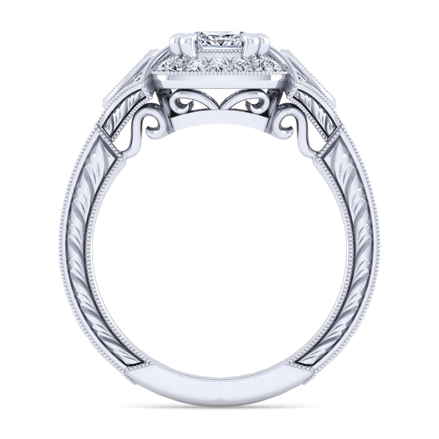 Art Deco 14K White Gold Cushion Halo Diamond Engagement Ring
