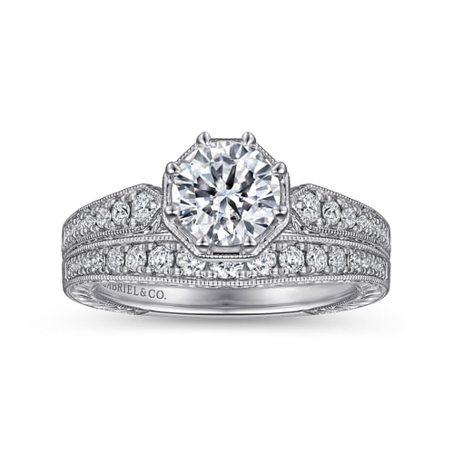 Art Deco 14K White Gold Diamond Matching Wedding Band