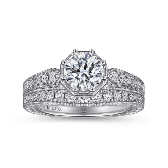 Art Deco 14K White Gold Diamond Matching Wedding Band angle 4