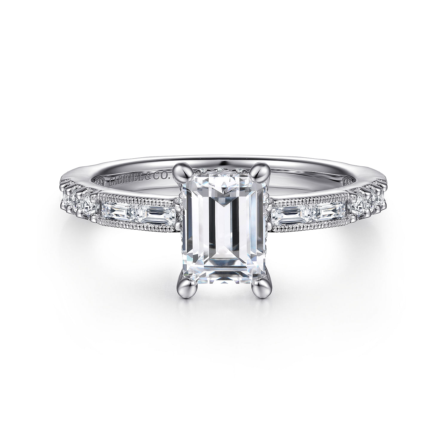 Art Deco 14K White Gold Emerald Cut Diamond Engagement Ring