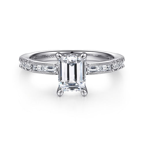 Art Deco 14K White Gold Emerald Cut Diamond Engagement Ring