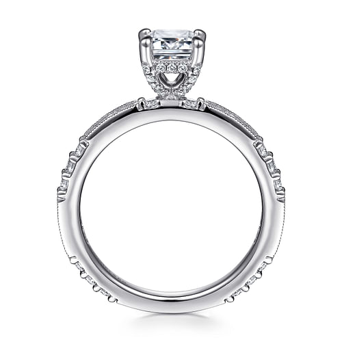 Art Deco 14K White Gold Emerald Cut Diamond Engagement Ring