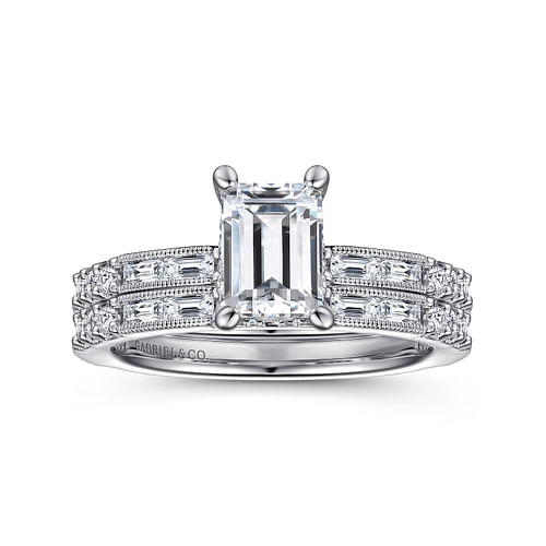 Art Deco 14K White Gold Emerald Cut Diamond Engagement Ring