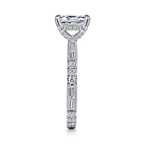Art Deco 14K White Gold Emerald Cut Diamond Engagement Ring