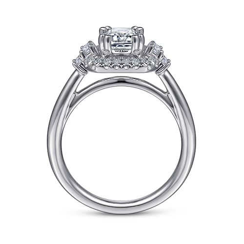 Art Deco 14K White Gold Emerald Cut Halo Diamond Engagement Ring