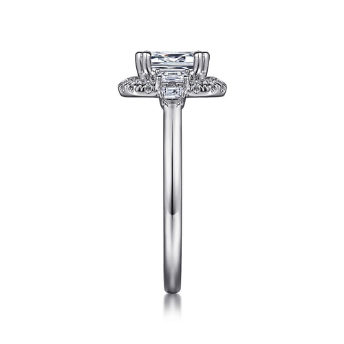 Art Deco 14K White Gold Emerald Cut Halo Diamond Engagement Ring