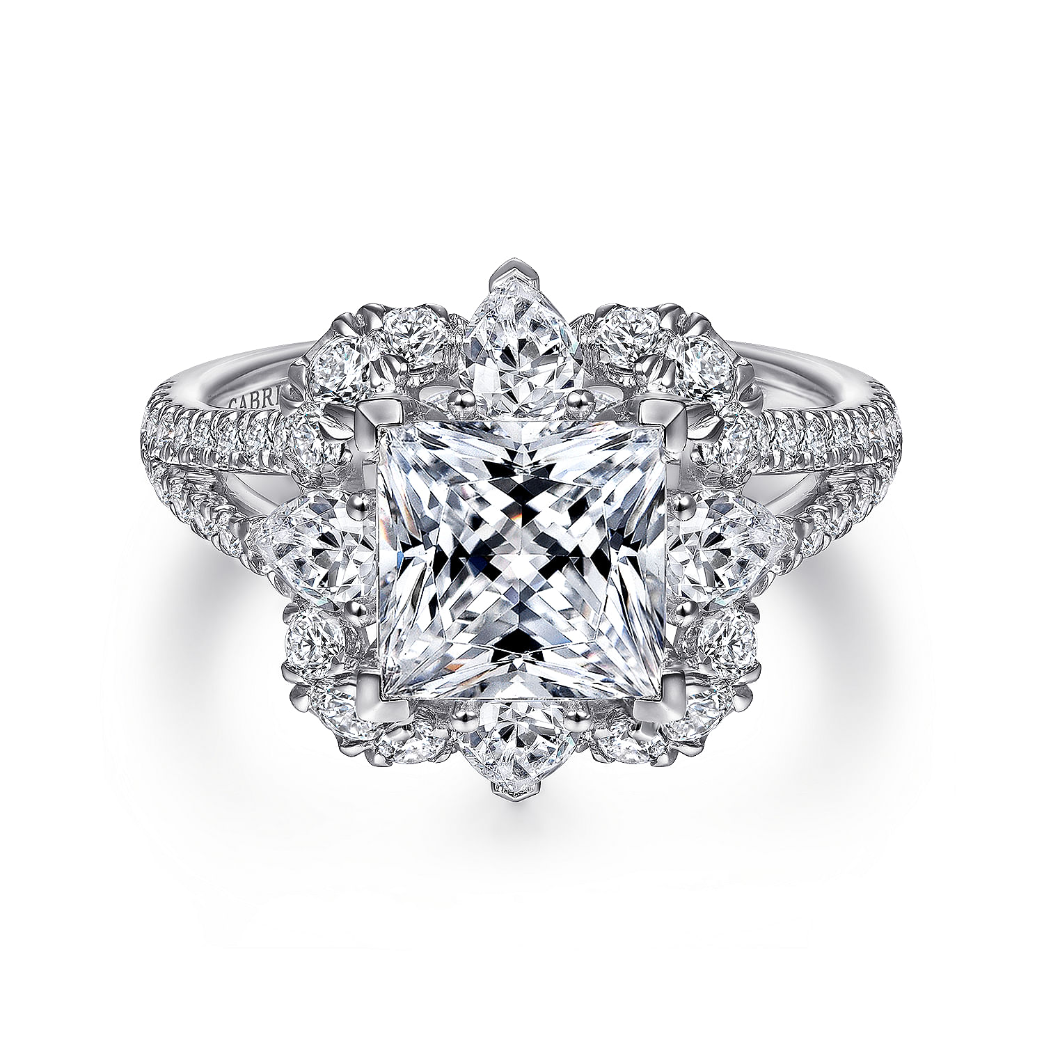 Gabriel - Art Deco 14K White Gold Fancy Halo Princess Cut Diamond Engagement Ring