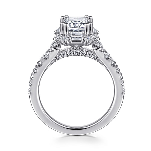 Art Deco 14K White Gold Halo Emerald Cut Diamond Engagement Ring