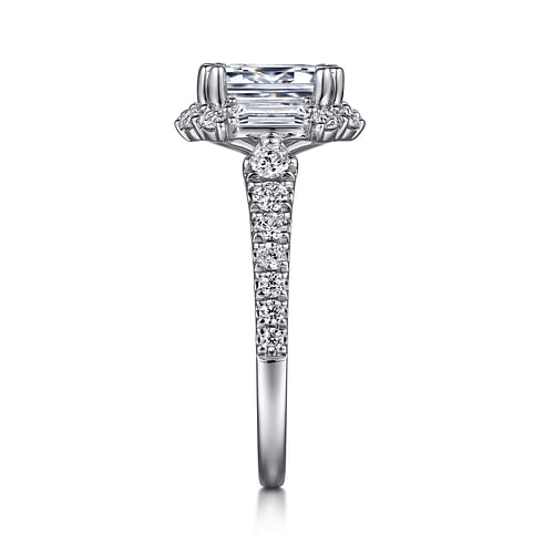 Art Deco 14K White Gold Halo Emerald Cut Diamond Engagement Ring