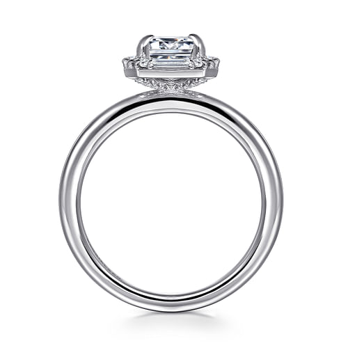 Art Deco 14K White Gold Halo Emerald Cut Diamond Engagement Ring