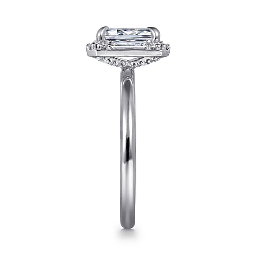 Art Deco 14K White Gold Halo Emerald Cut Diamond Engagement Ring