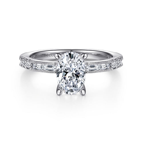Art Deco 14K White Gold Oval Diamond Engagement Ring