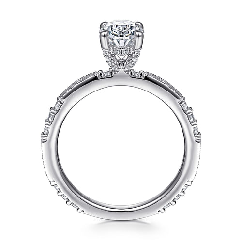 Art Deco 14K White Gold Oval Diamond Engagement Ring