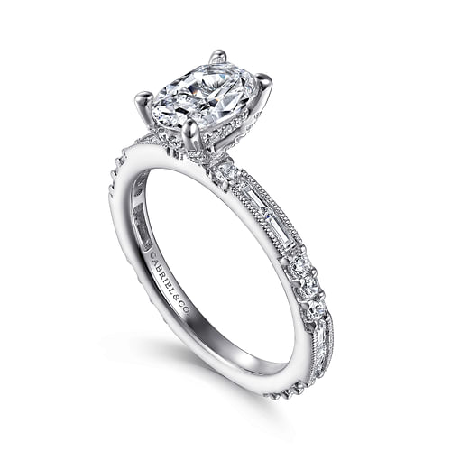 Art Deco 14K White Gold Oval Diamond Engagement Ring