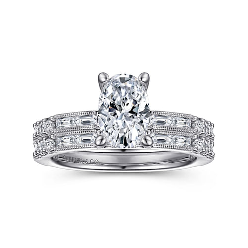 Art Deco 14K White Gold Oval Diamond Engagement Ring