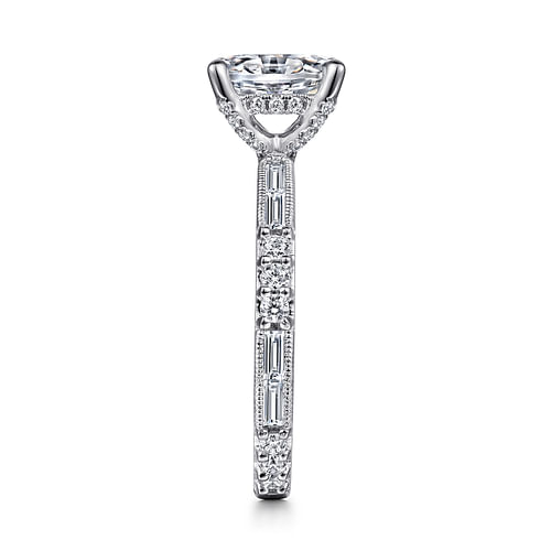 Art Deco 14K White Gold Oval Diamond Engagement Ring