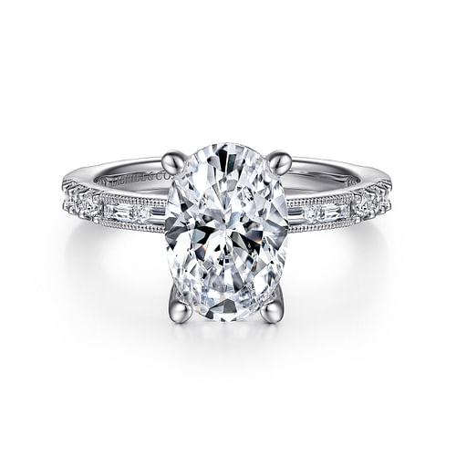 Art Deco 14K White Gold Oval Diamond Engagement Ring