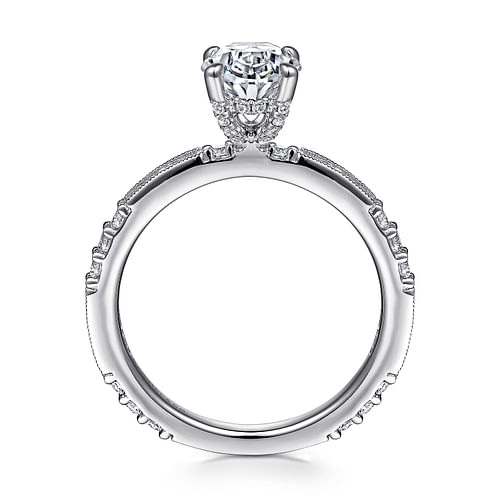 Art Deco 14K White Gold Oval Diamond Engagement Ring