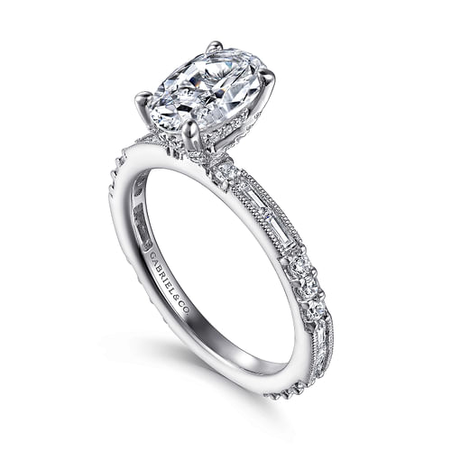 Art Deco 14K White Gold Oval Diamond Engagement Ring