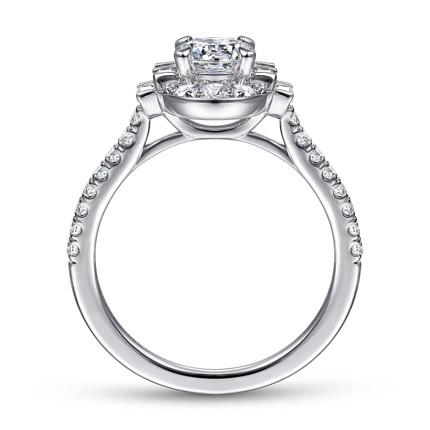Art Deco 14K White Gold Oval Halo Diamond Channel Set Engagement Ring