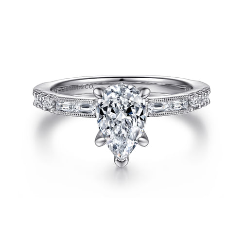 Art Deco 14K White Gold Pear Shape Diamond Engagement Ring