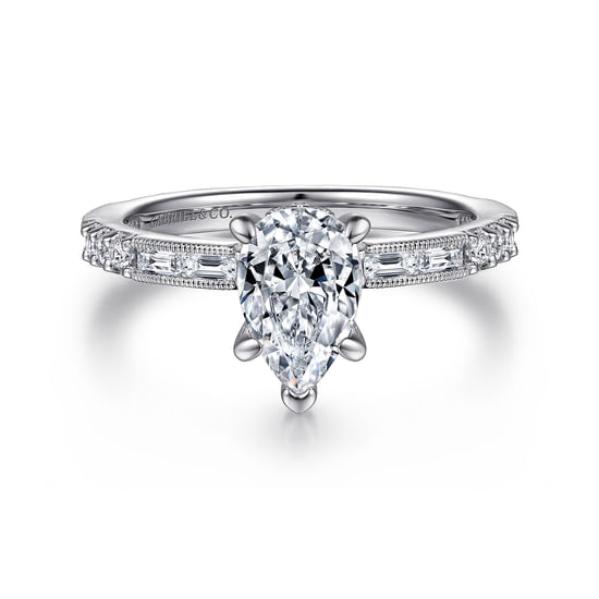 Gabriel - Art Deco 14K White Gold Pear Shape Diamond Engagement Ring