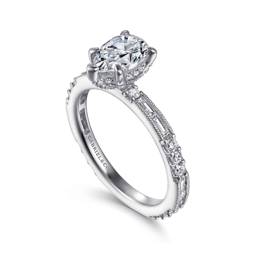Art Deco 14K White Gold Pear Shape Diamond Engagement Ring