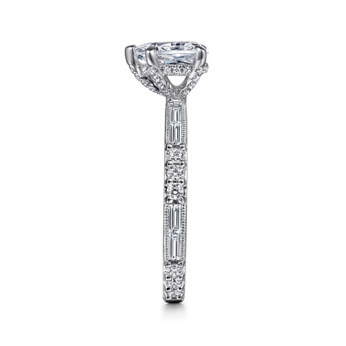 Art Deco 14K White Gold Pear Shape Diamond Engagement Ring