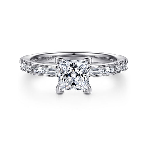 Art Deco 14K White Gold Princess Cut Diamond Engagement Ring
