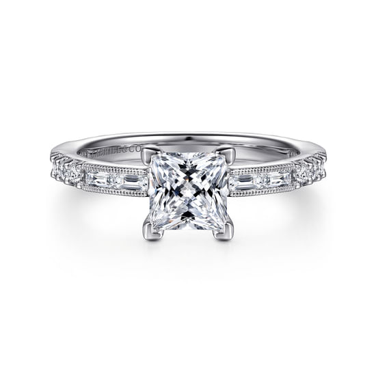 Gabriel - Art Deco 14K White Gold Princess Cut Diamond Engagement Ring
