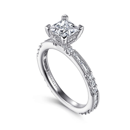 Art Deco 14K White Gold Princess Cut Diamond Engagement Ring