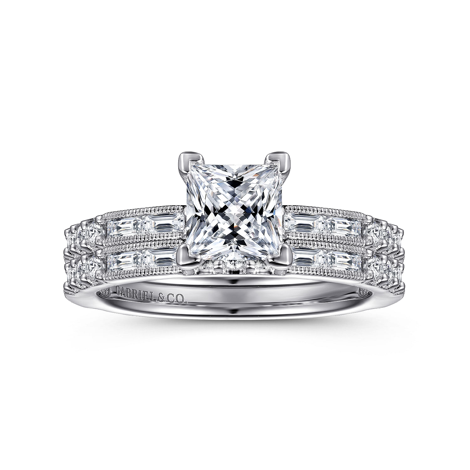 Art Deco 14K White Gold Princess Cut Diamond Engagement Ring