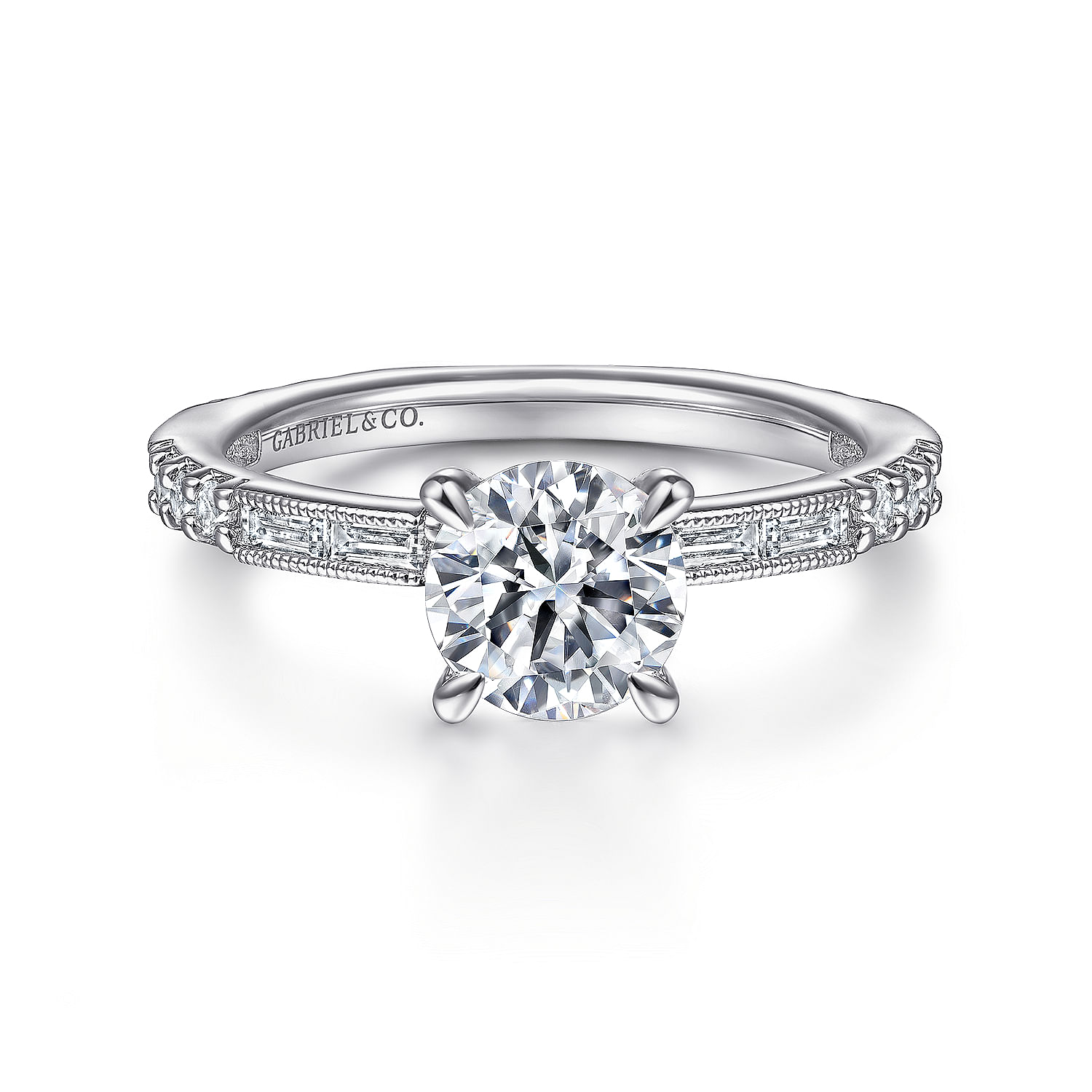 Gabriel - Art Deco 14K White Gold Round Diamond Channel Set Engagement Ring
