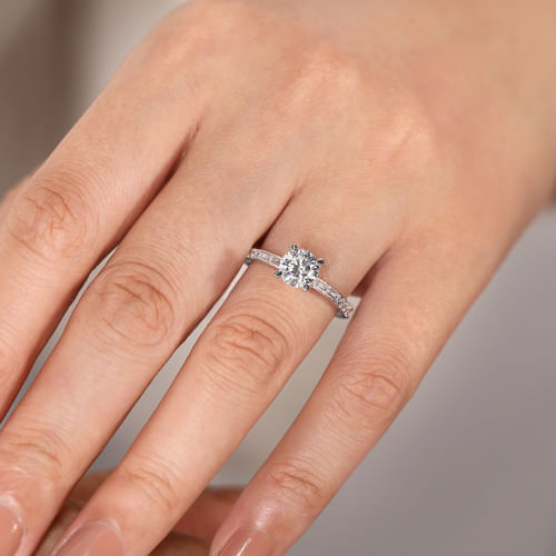 Art Deco 14K White Gold Round Diamond Channel Set Engagement Ring